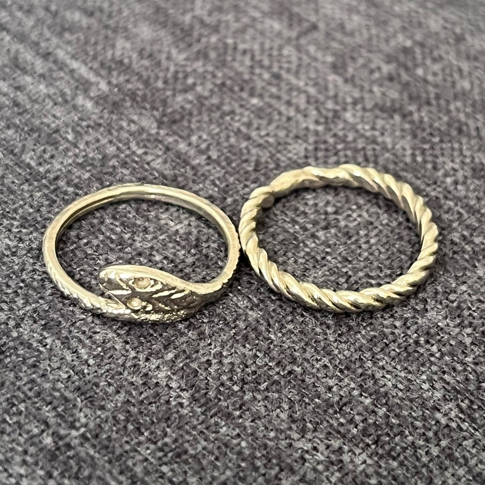 Set of Two Vintage Complementary Silver Snake Rings
